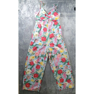 Old Navy Womens M Linen Blend Floral Wide Leg Jumpsuit